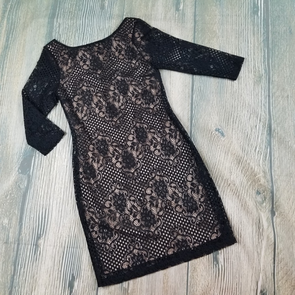 TOPSHOP black lace v shape back bodycon dress